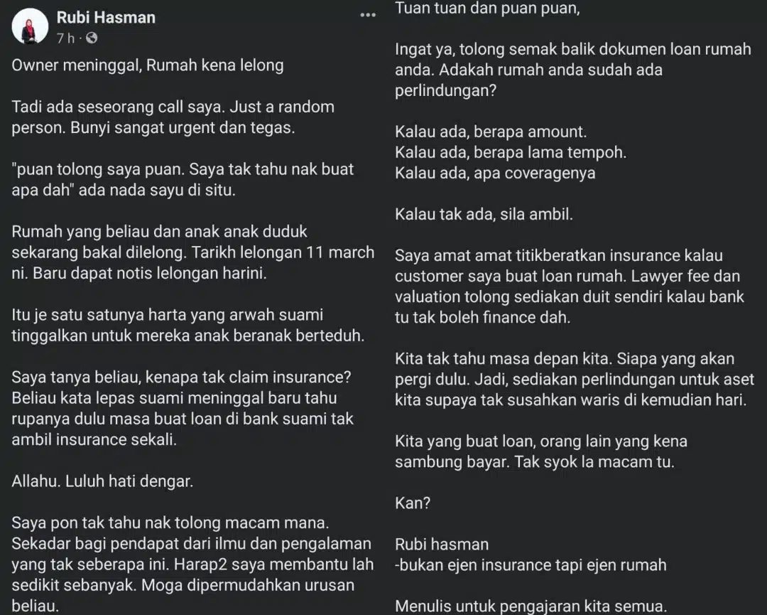 Suami Buat Loan Tanpa Insurans, Isteri Drastik Jadi Balu Panik Rumah Kena Lelong