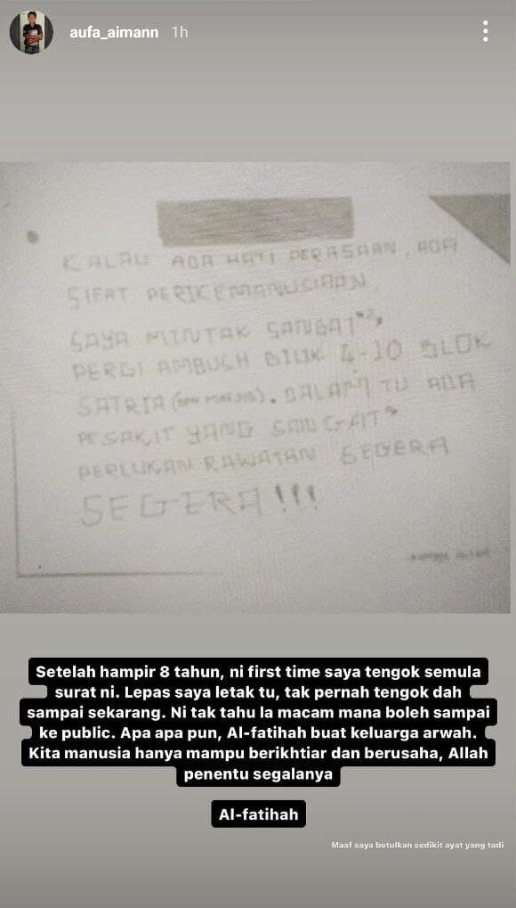 “Setelah Hampir 8 Tahun, Ini First Time Saya Lihat Semula Surat Ni” – Aufa Aiman