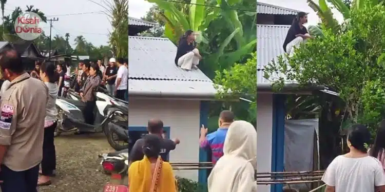 Pengantin Baru Duduk Atas Bumbung Rumah, Protes Tak Suka Jodoh Pilihan Orang Tua