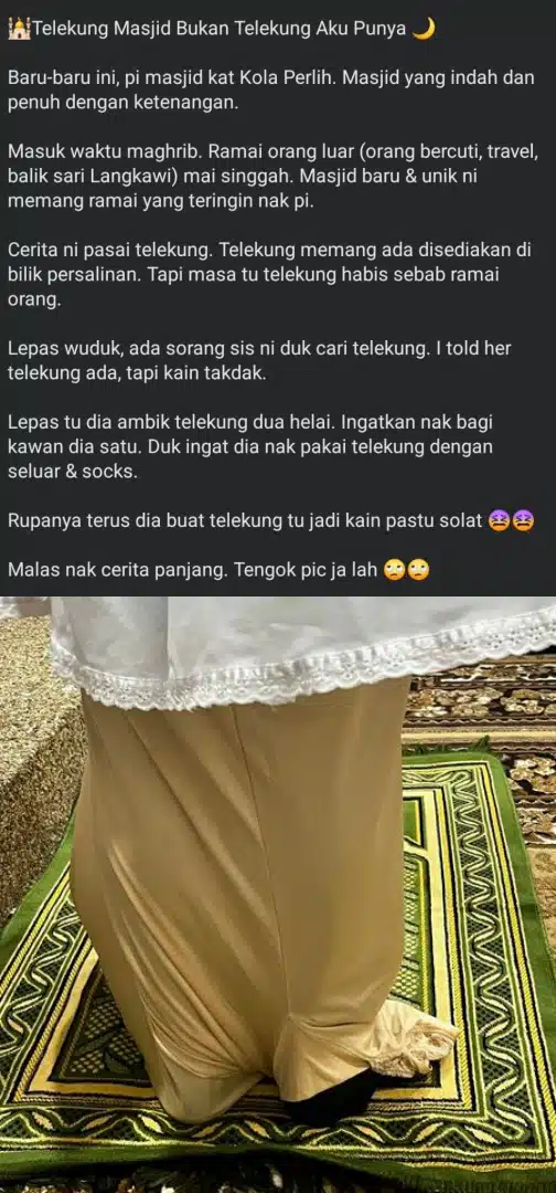 Wanita Kesal Saksikan Jemaah Ambil 2 Telekung Di Masjid & Jadikan Kain Solat