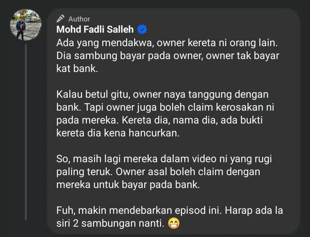 Sekeluarga Rosakkan Kereta Sambung Bayar, Pemilik Didakwa Tak Bayar Pada Bank?