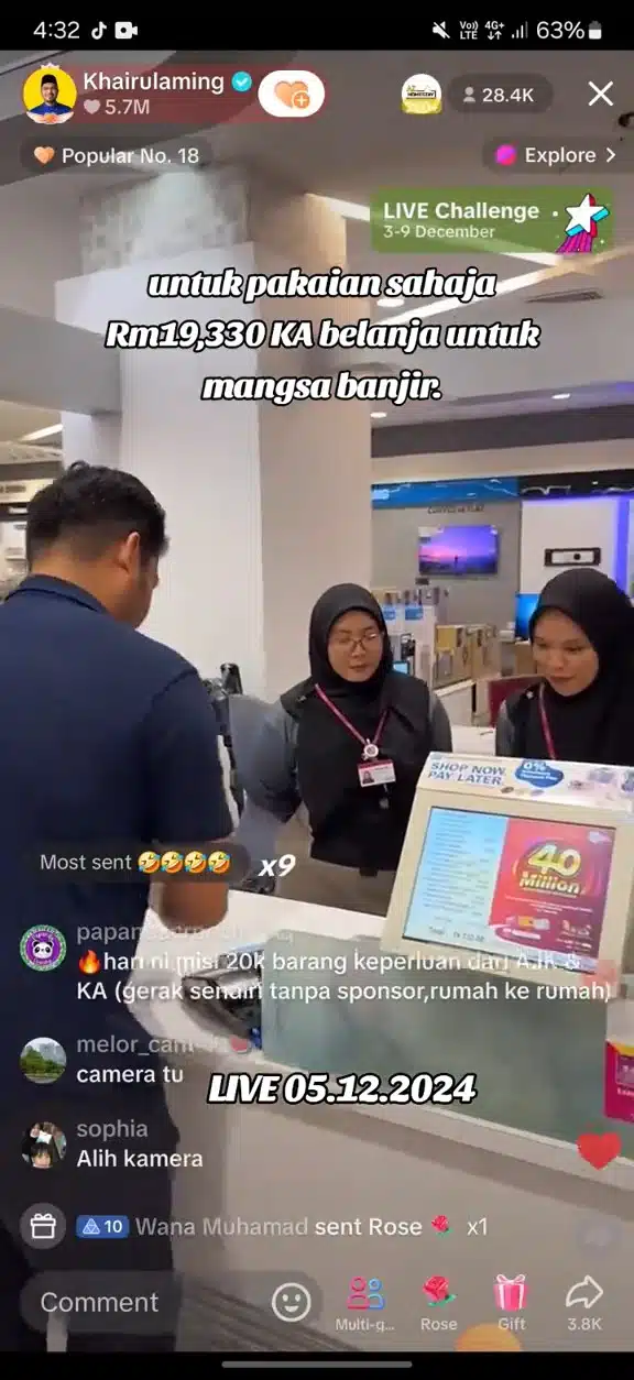 Khairul Aming Belanja RM19k Bantu Mangsa Banjir, Kad ‘Declined’ Jadi Tumpuan 31K Penonton