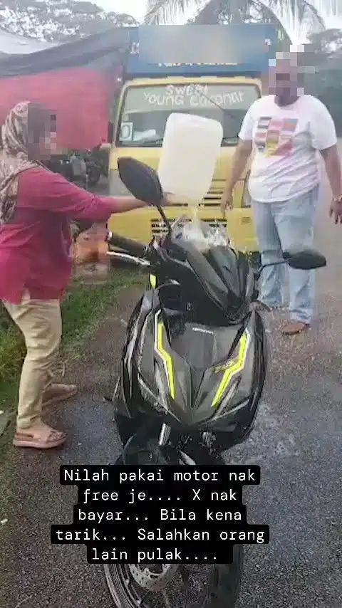 Wanita Curah Petrol Pada Motosikal Tertunggak 20 Bulan Sudah Ditahan Polis