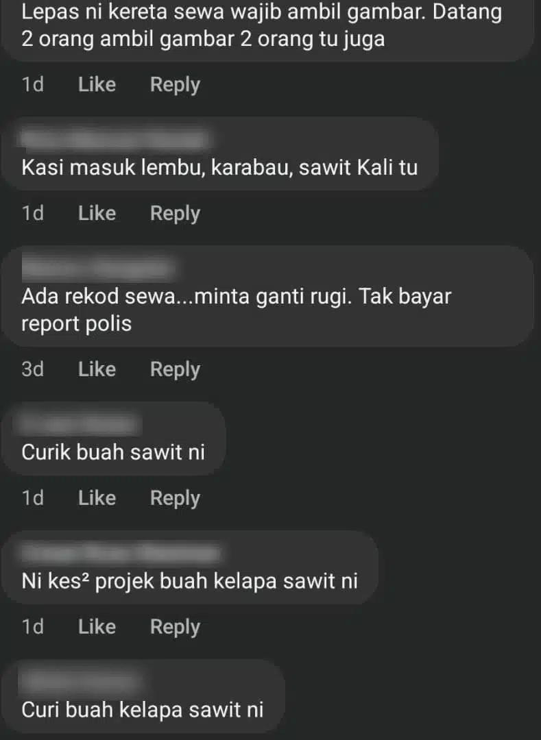 Kereta Sewa ‘Rabak’, Kemek & Dipenuhi Kesan Lecak, Penyewa Buat Angkut Sawit