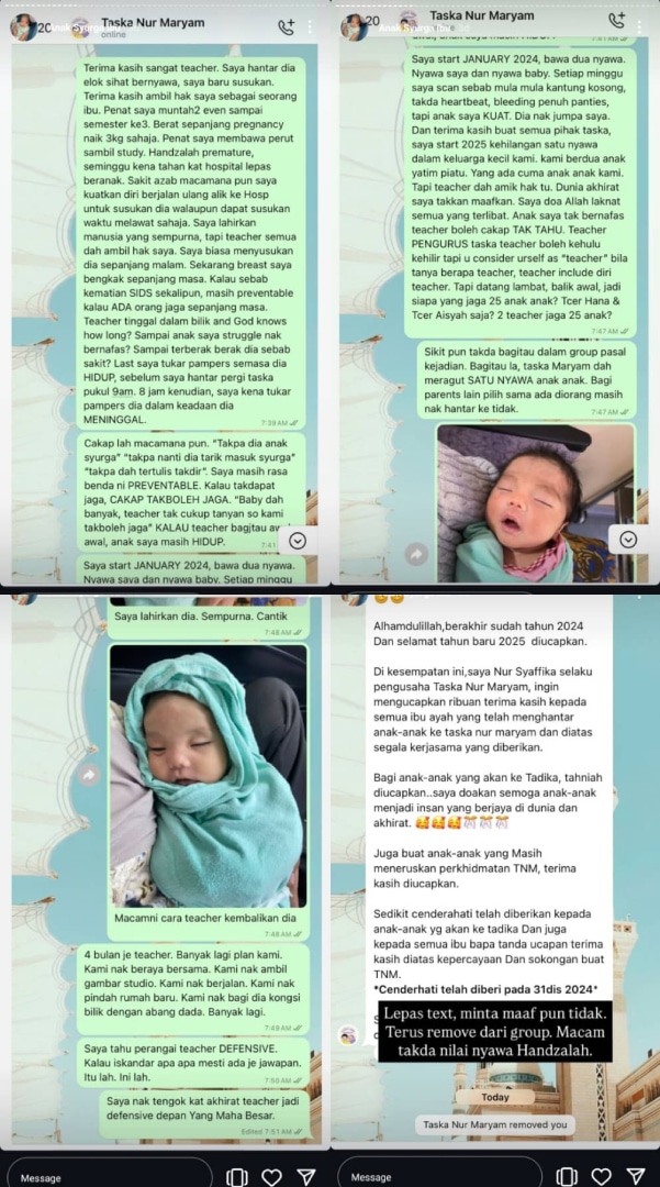 Bayi Dipulangkan Dalam Keadaan Kaku, Taska Jawab “Tak Tahu”, Ibu Dibuang Grup WS