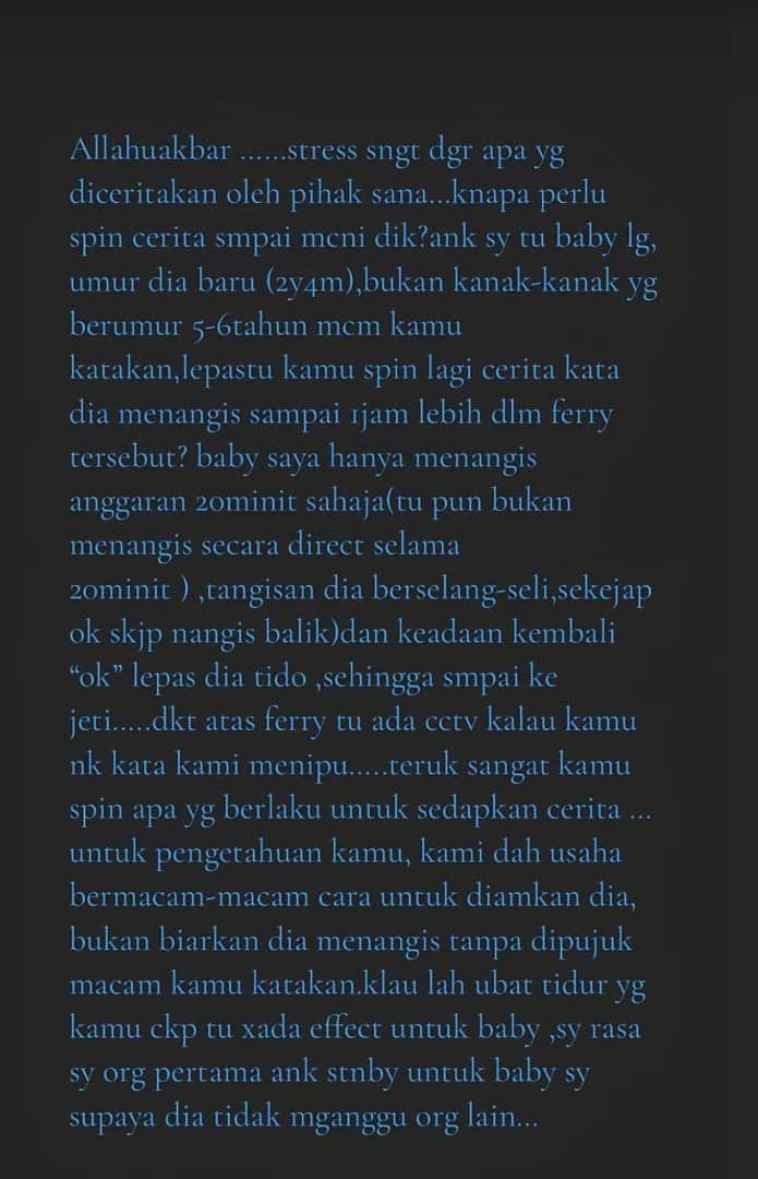 Anak Menangis Atas Feri, Ibu Tampil Dedah Hal Sebenar – “Teruk Sangat Kamu Spin”