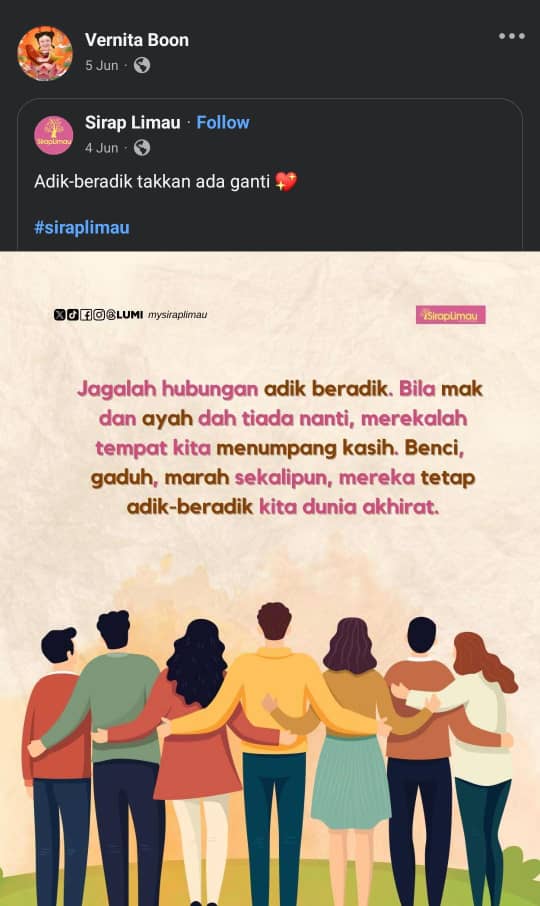 “Tetap Adik Beradik Dunia Akhirat” – Guru SJKC Sempat Kongsi Quotes 7 Hari Lalu