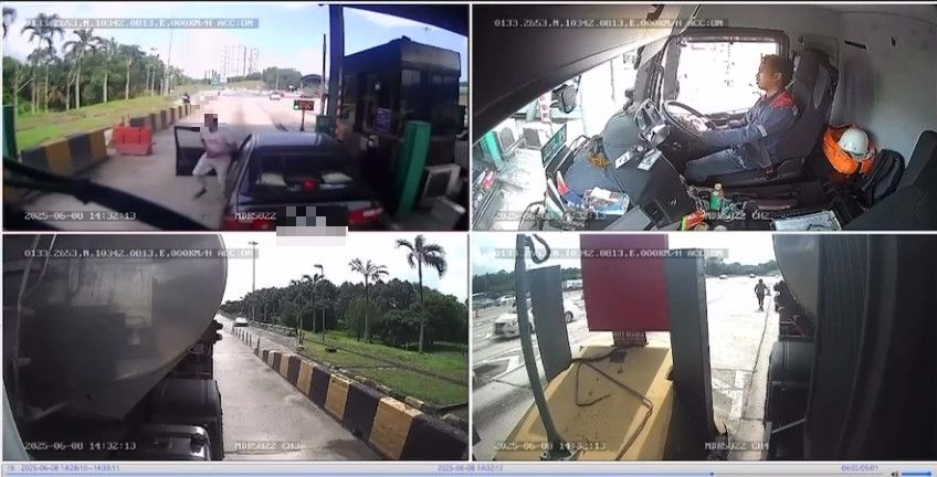 Lelaki Kena Hon Di Plaza Tol Bertindak Agresif, ‘Makan’ Tapak Kasut Abang Tanker