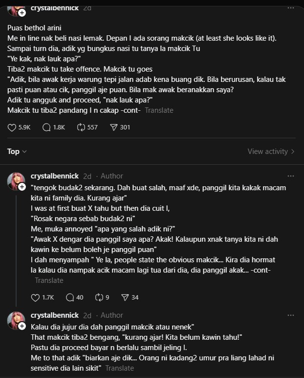 Wanita Kesal Digelar ‘Kak’ Oleh Penjual Nasi Lemak – “Kita Belum Kahwin Tahu!”