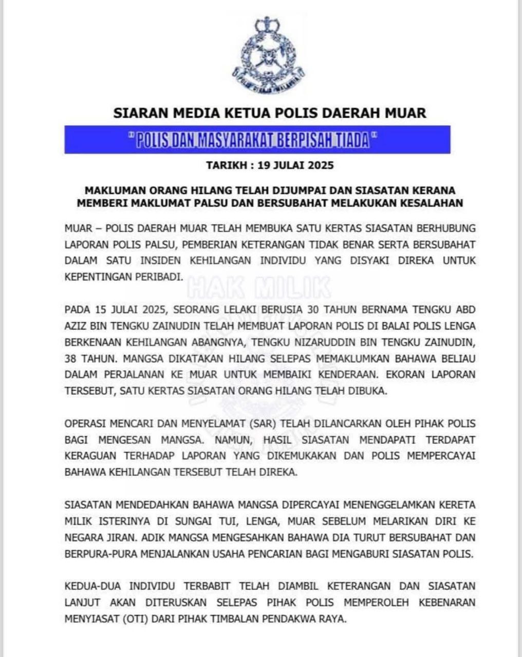 1 Malaysia Kena ‘Game’, Ija Tolak Kereta Isteri Ke Sungai & Menuju Negara Jiran