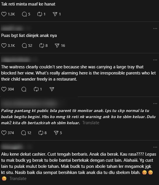 Staf Restoran Tersungkur & Terpijak Anak Pelanggan Dibiar Sendirian Atas Lantai