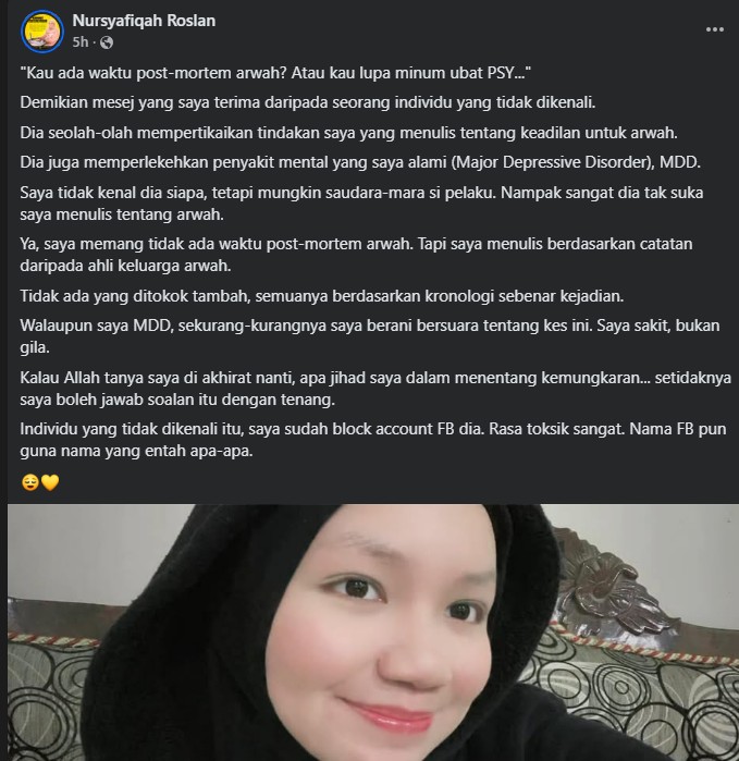 Lantang Tulis Tentang #JusticeForZara, Wanita Terima Mesej Jelik Dari Guru SMKA