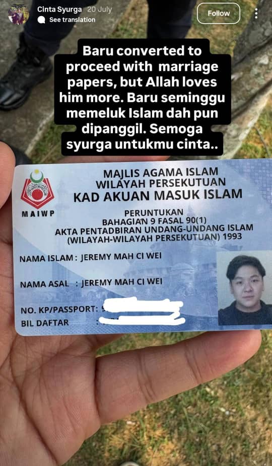 Wanita Temui Tubuh Tunang Dalam Kereta, Baru 9 Hari Peluk Islam & Bakal Kahwin