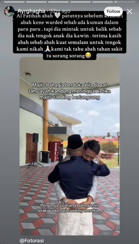 Hiba…Ayah Hembuskan Nafas Terakhir Saat Pengantin Berada Di Majlis Bersanding