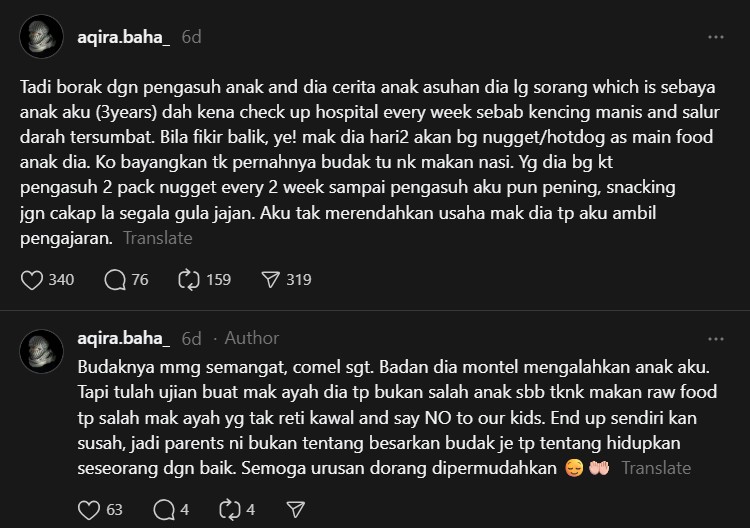Ibu Bapa Bekalkan Stok Sosej & Nuget Pada Pengasuh, Anak 3 Tahun Hidap Diabetes
