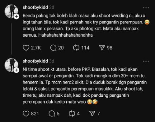 Tok Kadi Ngurat Pengantin Wanita “Kalau Cerai, Jangan Risau, Ada Yang Menunggu”