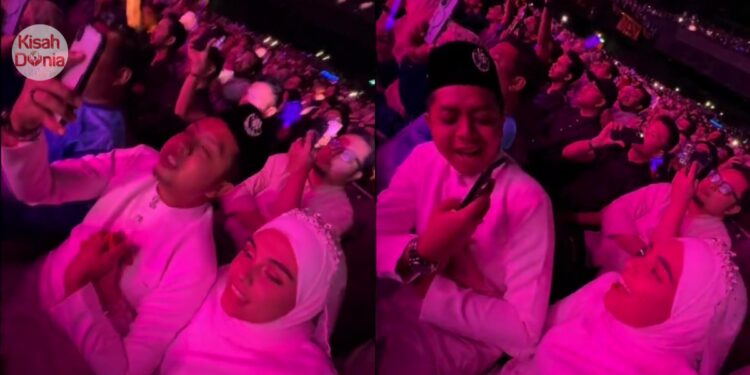 Pengantin Baru Lengkap Berbusana Nikah Hadiri Konsert Inteam