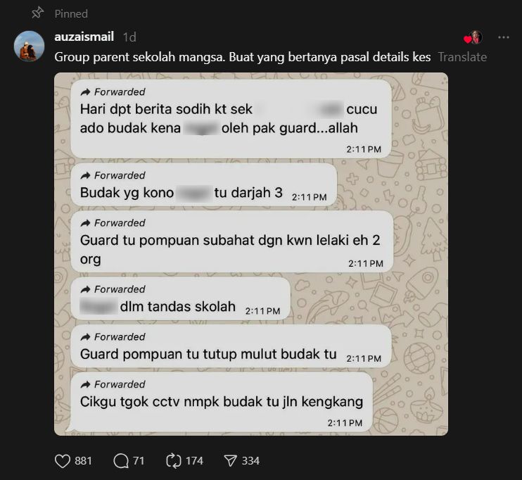Teman Lelaki Mak Guard Cuba ‘Cemari’ Maruah Murid Darjah 3 Dalam Tandas Sekolah