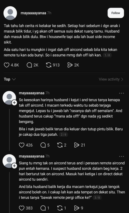 Isteri Terlupa Tutup Aircond, Suami Sorok Remote & Bawa Pergi Kerja Seminggu