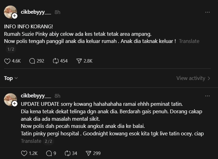 Datin Suzie Pinky Dikasari Anak Sendiri, Terima 5 Jahitan, Dada Dibaling Cawan