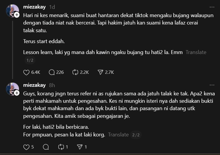 Buat Posting TikTok Mengaku Bujang, Mahkamah Tetapkan Suami Perlu Lafaz Talak 1