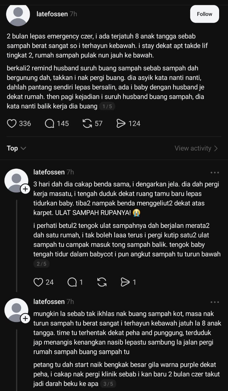 Suami Biar Sampah Berulat 3 Hari, Isteri Czer Turun Buang Tergolek 8 Anak Tangga