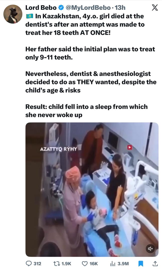 Kanak-Kanak 4 Tahun Meninggal Dunia Selepas Menjalani Rawatan Gigi