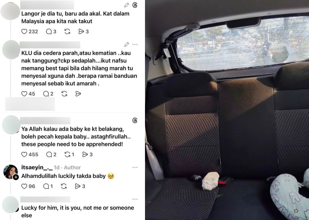 “Cermin Kereta Aku Pecah” – Penunggang Motorsikal Lempar Batu Besar