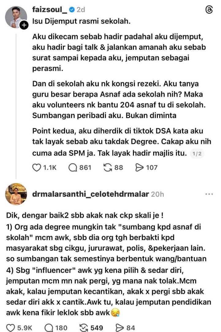 Tiada Niat Rendahkan Golongan SPM, Dr Malar Mohon Maaf Isu Berkaitan Faiz Soul