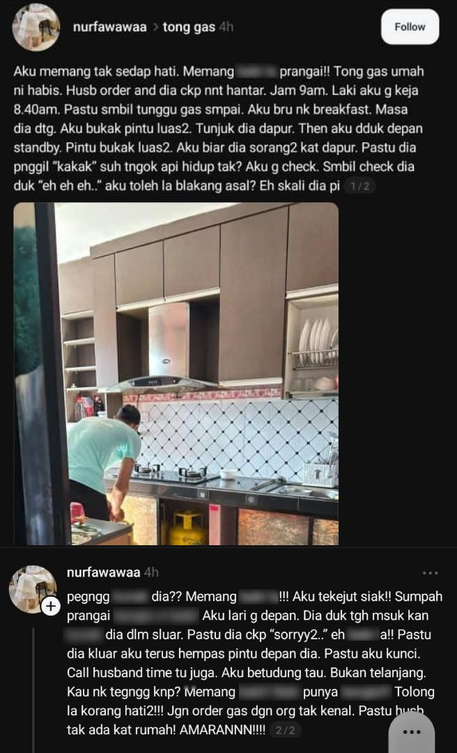 Suami Keluar Bekerja, Isteri Terperanjat Penghantar Tong Gas Tunjukkan ‘Mr P’