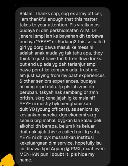 Budaya YEYE Dalam ATM, Pegawai Atasan Buat Parti Liar, Ketuk Duit Askar Bawahan