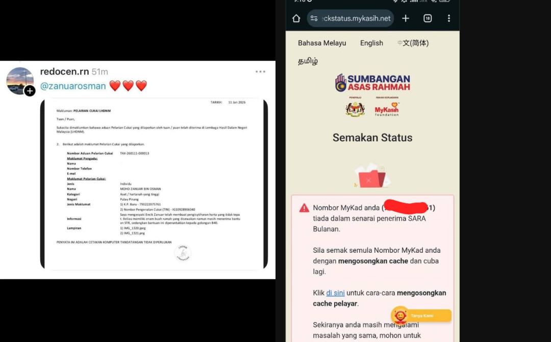 Penerima STR & Zakat Megah Miliki 6 Rumah Sewa, Netizen Email Aduan Ke LHDN