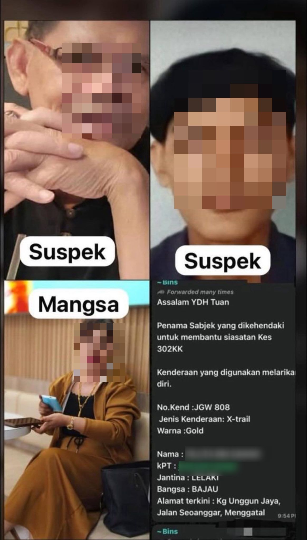 7 Anggota Badan Wanita Dibuang Berasingan : Bapa & Anak Kandung Ditahan Polis