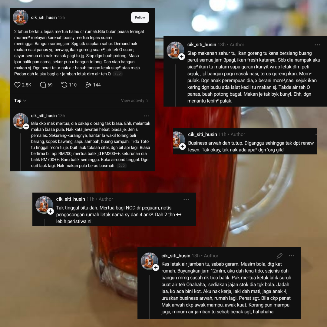 Dilayan Buruk Lepas Suami Meninggal, Menantu Bancuh Teh O Air Jamban Buat Mentua