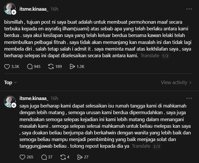 Dicekup Dengan Ex, Isteri Minta Maaf Pada Suami “Saya Doa Dia Jumpa Wanita Baik”