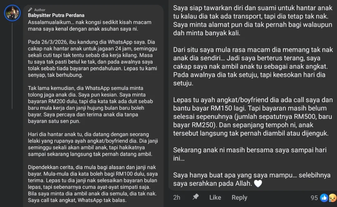 Hampir Sebulan Ibu Kandung Tak Jemput Balik, Pengasuh Mahu Jadikan Anak Angkat