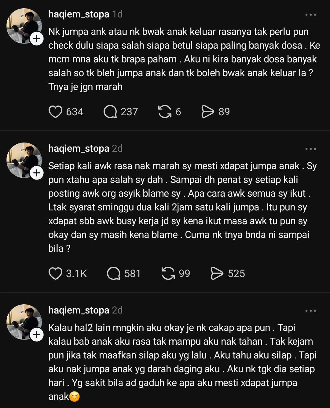 “Aku Ni Kira Banyak Dosa, So Tak Boleh Jumpa Anak & Bawa Keluar La?” – Haqiem