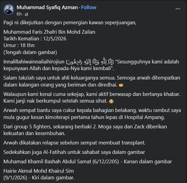 Hidap Barah Tahap 4, Pemuda 18 Tahun Rebah Ketika Solat & Pergi Selamanya