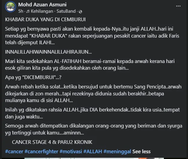 Hidap Barah Tahap 4, Pemuda 18 Tahun Rebah Ketika Solat & Pergi Selamanya