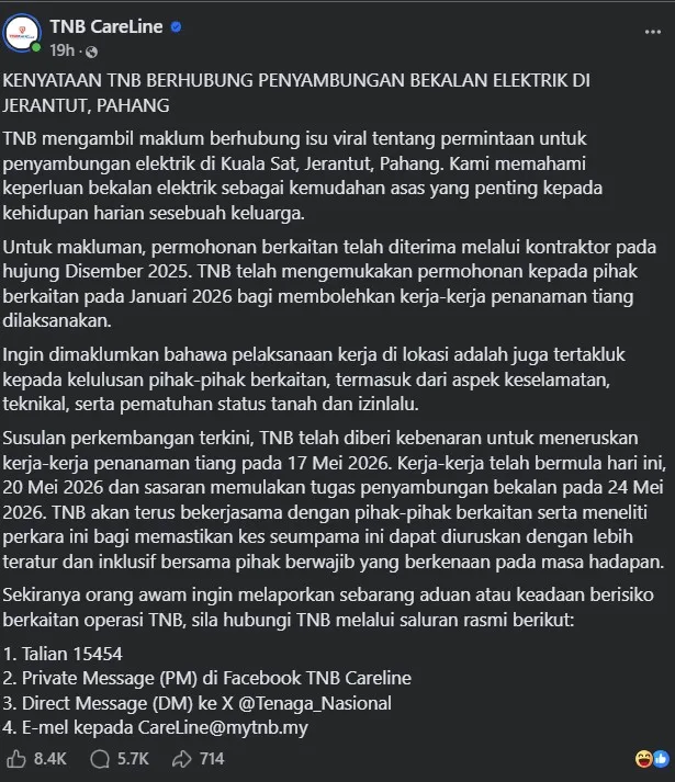TNB Jelaskan Cerita Sebenar Di Sebalik Isu Keluarga 13 Tahun Tiada Elektrik