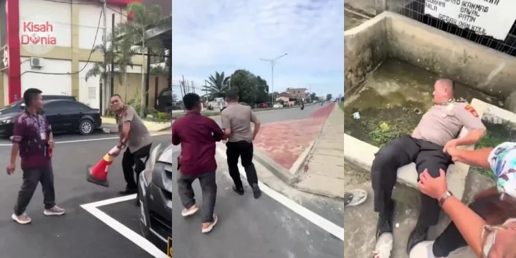 Polis Didapati Curang, Isteri Kejar Di Balai Hingga Terbongkang Masuk Kolam Ikan