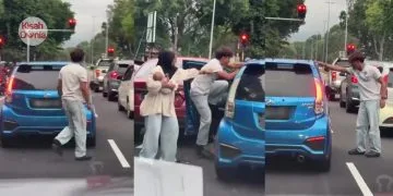 Lelaki ‘Ajar’ Pemandu Myvi Potong Melulu, Isteri Dukung Bayi Tenangkan Keadaan
