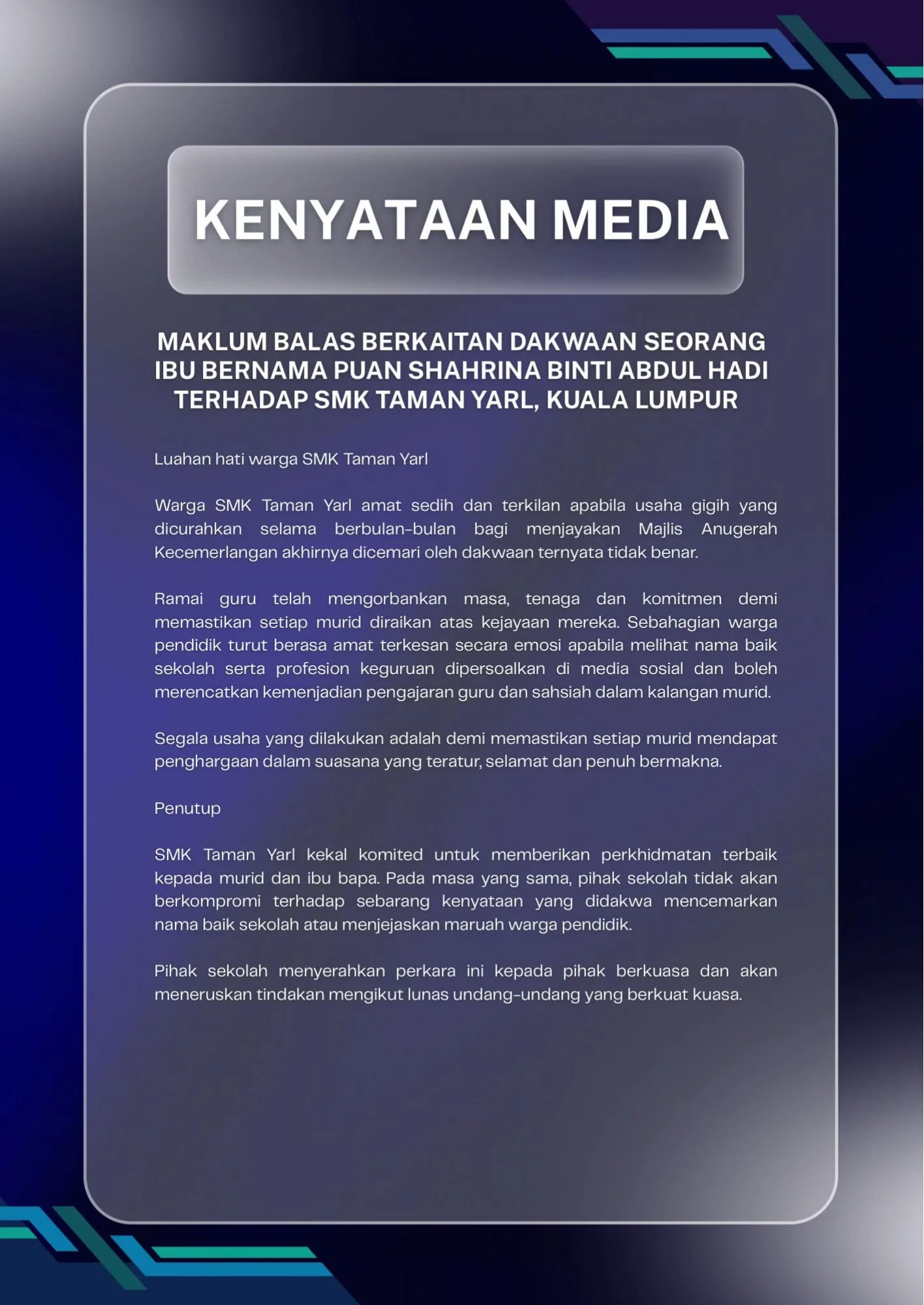 Isu Tak Cukup Kerusi & Halau Dari Majlis Kecemerlangan, SMKTY Akhirnya Bersuara
