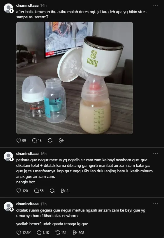 Mentua Beri Air Zamzam Pada Bayi 16 Hari, Isteri Tegur Malangnya Ditalak Suami