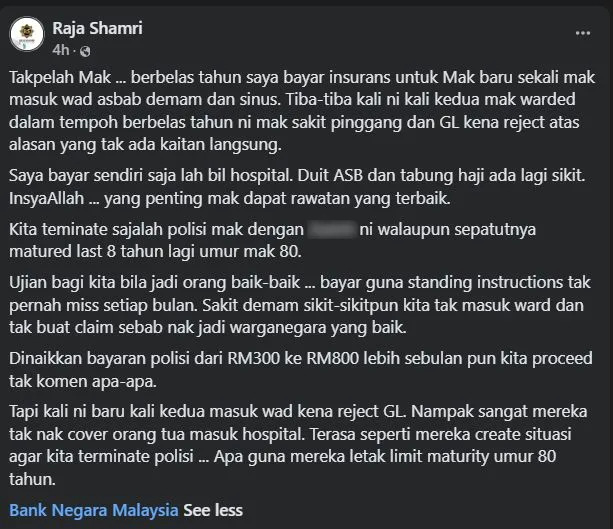 Berbelas Tahun Disiplin Bayar Insurans Mak, Baru Kali Ke-2 Guna, GL Kena Reject
