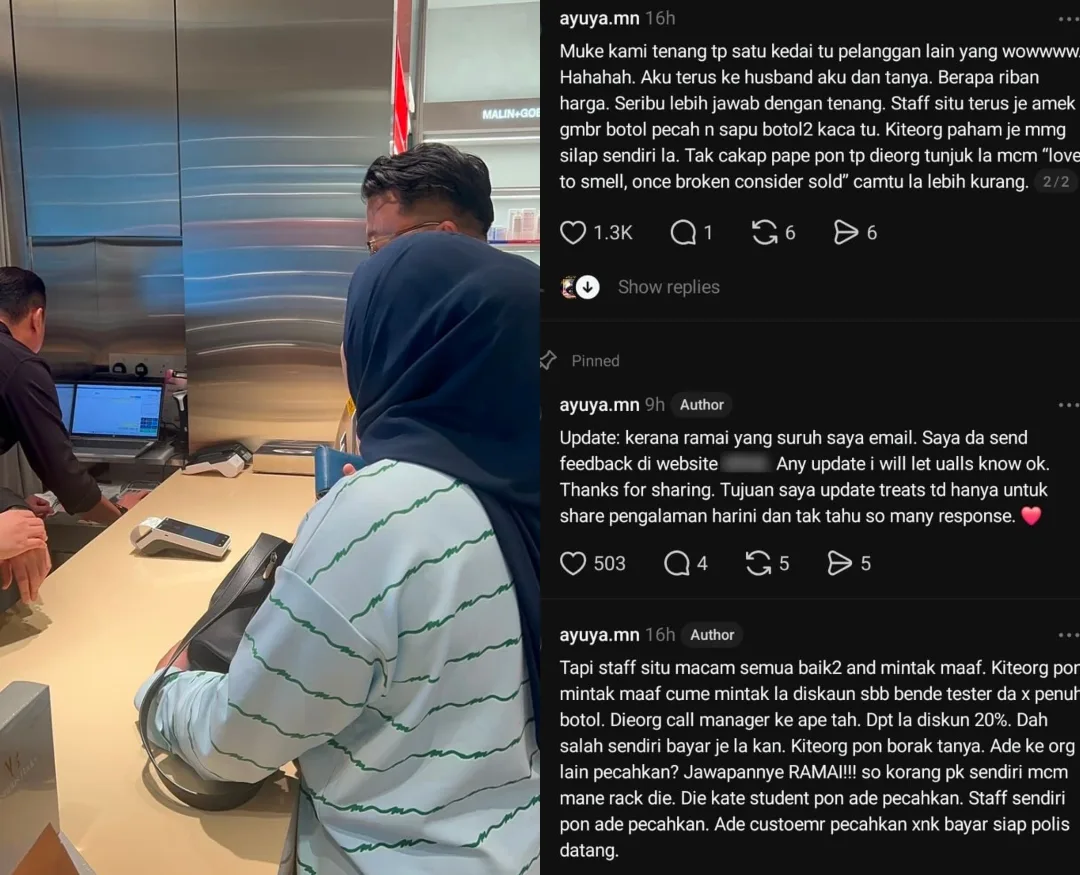 Minyak Wangi Tester Pecah, Suami Isteri Pasrah Bayar RM1080, Cuma Diskaun 20%