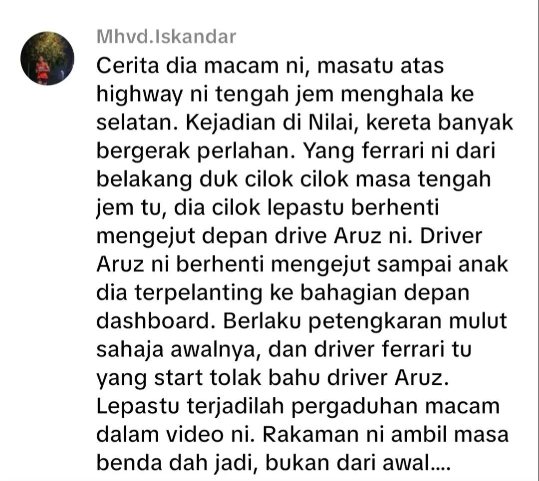 Ferrari Didakwa ‘Mencilok’, Pemandu Aruz Brek Mengejut, Anak Kena Dashboard