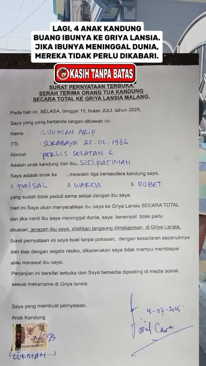 4 Anak Sepakat Buang Ibu Kandung, Tak Perlu Beritahu Jika Sudah Meninggal Nanti